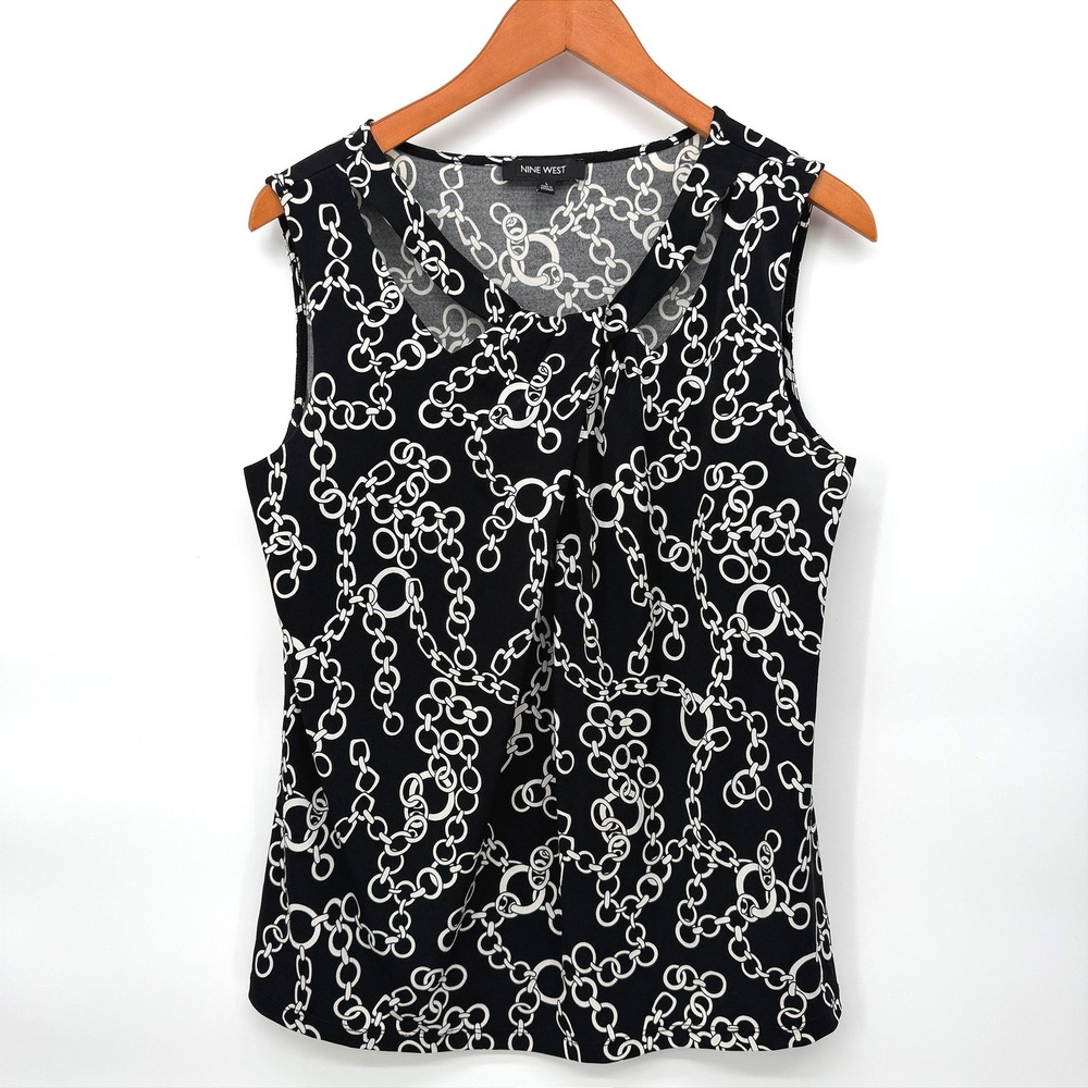 Nine West Tank‎ Top Chain Print Sleeveless Cutout Workwear Chic Large
